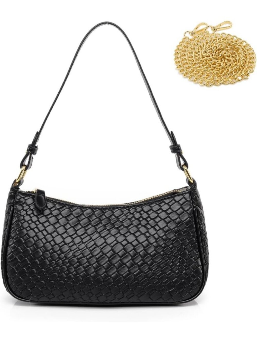 Womens Black Crescent Vegan Leather Tote Clutch With 2 Straps Shoulder Bag